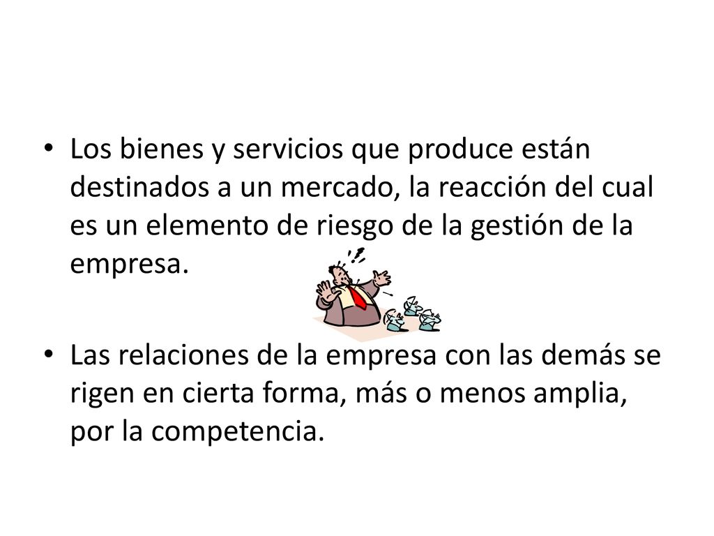 Los bienes y servicios que produce están destinados a un mercado, la reacción del cual es un elemento de riesgo de la gestión de la empresa.