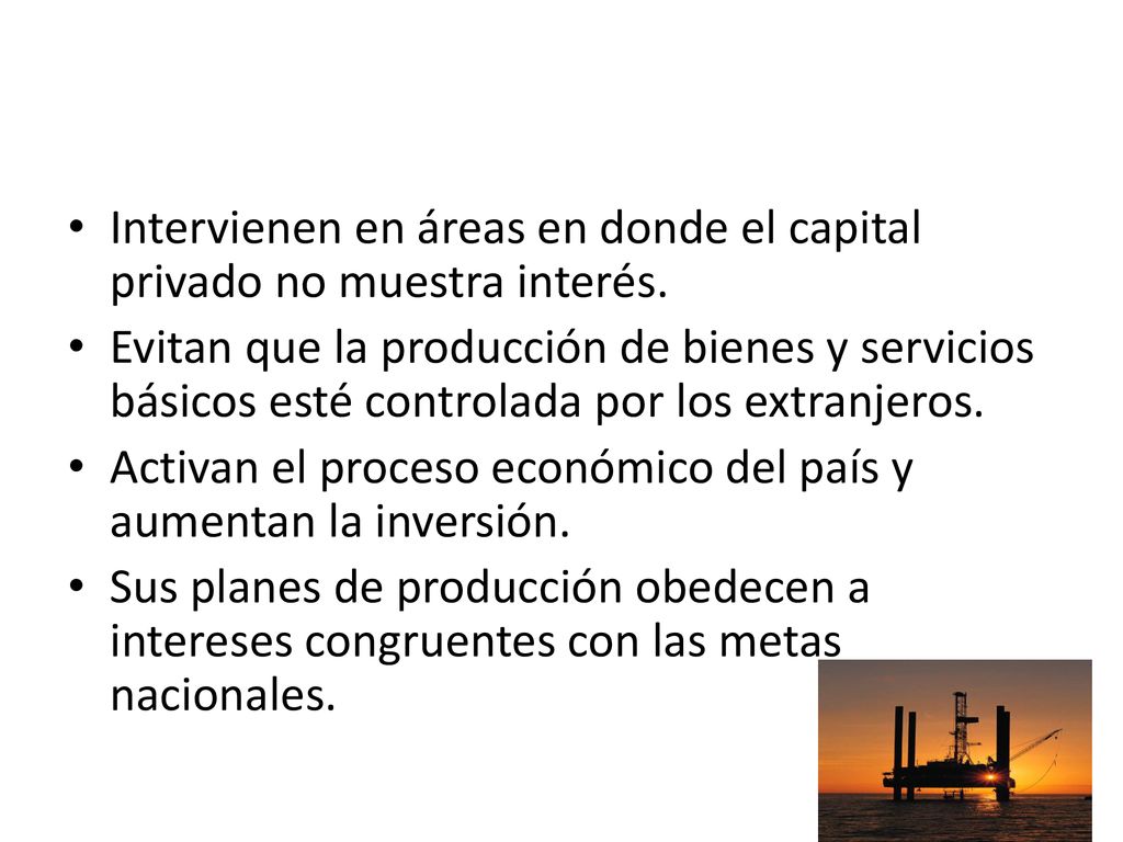 Intervienen en áreas en donde el capital privado no muestra interés.