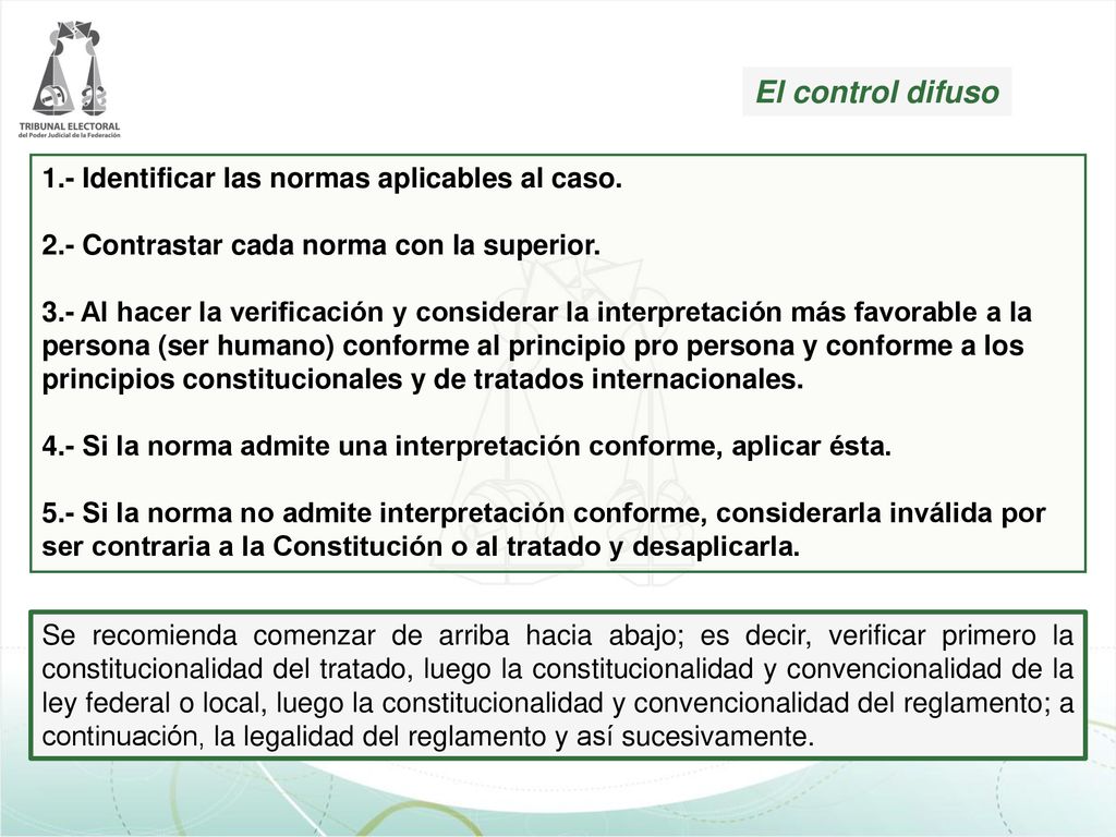 El control difuso 1.- Identificar las normas aplicables al caso.