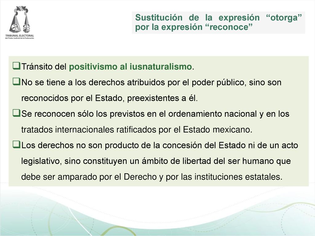 Sustitución de la expresión otorga por la expresión reconoce