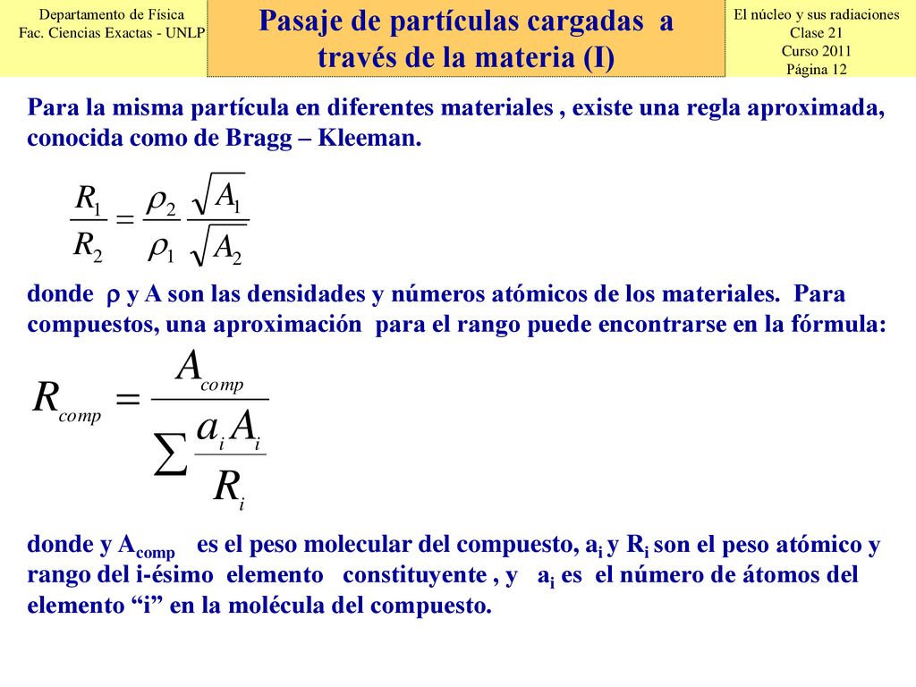 Pasaje de partículas cargadas a través de la materia (I)