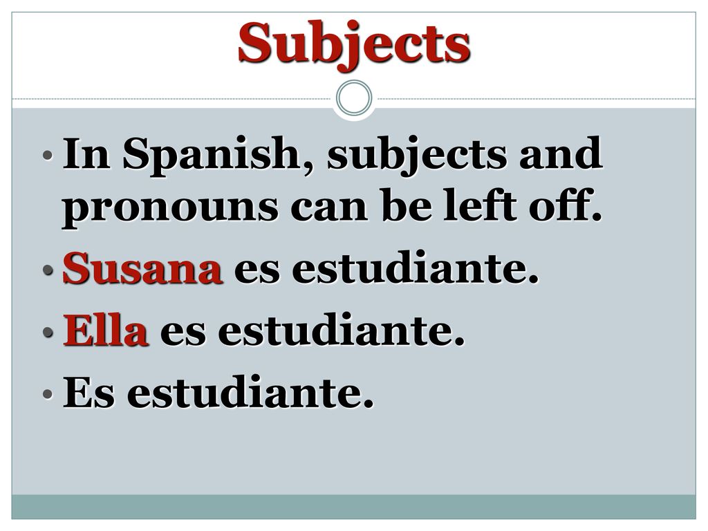 Subjects In Spanish, subjects and pronouns can be left off.