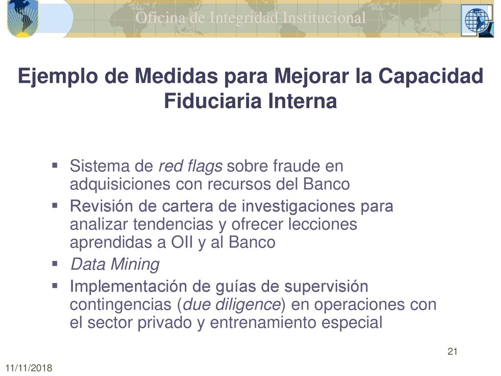 Ejemplo de Medidas para Mejorar la Capacidad Fiduciaria Interna