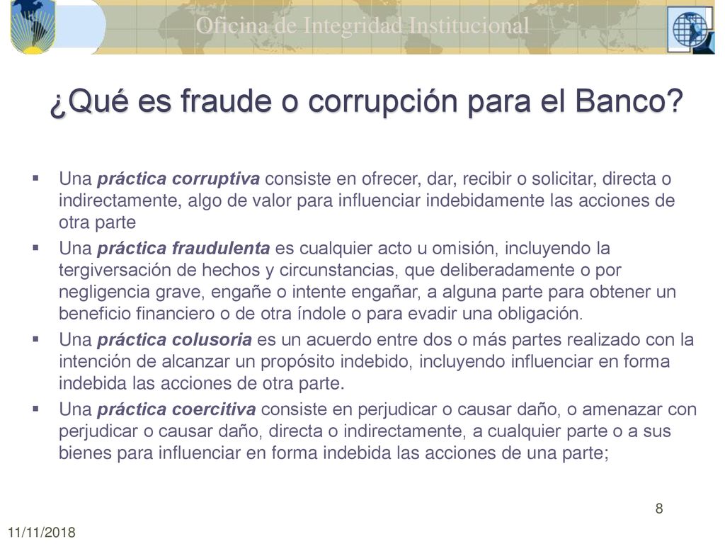 ¿Qué es fraude o corrupción para el Banco