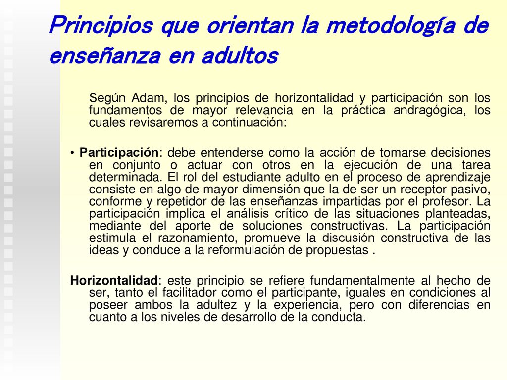 Principios que orientan la metodología de enseñanza en adultos