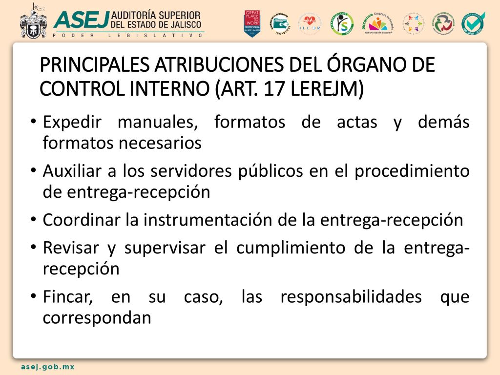 PRINCIPALES ATRIBUCIONES DEL ÓRGANO DE CONTROL INTERNO (ART. 17 LEREJM)