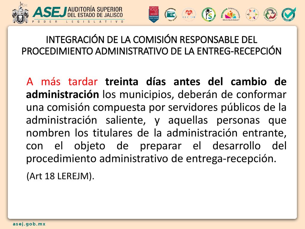 INTEGRACIÓN DE LA COMISIÓN RESPONSABLE DEL PROCEDIMIENTO ADMINISTRATIVO DE LA ENTREG-RECEPCIÓN