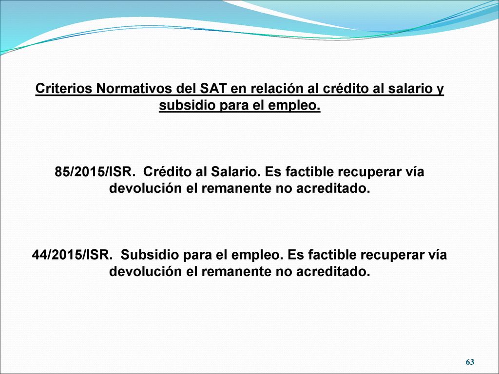 Criterios Normativos del SAT en relación al crédito al salario y subsidio para el empleo.