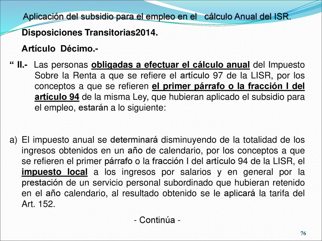 Aplicación del subsidio para el empleo en el cálculo Anual del ISR.