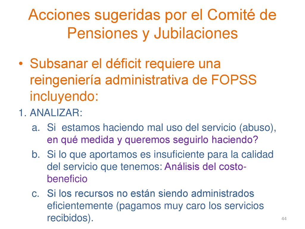 Acciones sugeridas por el Comité de Pensiones y Jubilaciones