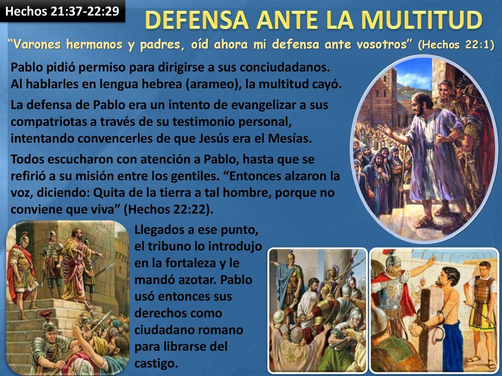 Hechos 21:37-22:29 Varones hermanos y padres, oíd ahora mi defensa ante vosotros (Hechos 22:1)