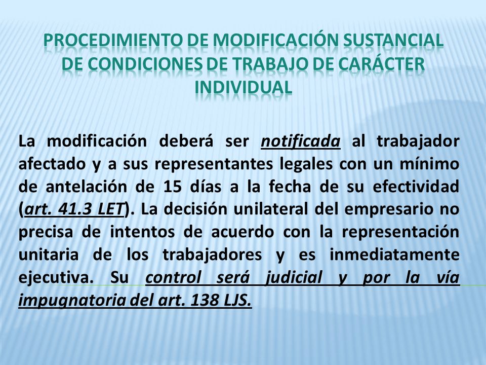 PROCEDIMIENTO DE MODIFICACIÓN SUSTANCIAL DE CONDICIONES DE TRABAJO DE CARÁCTER INDIVIDUAL