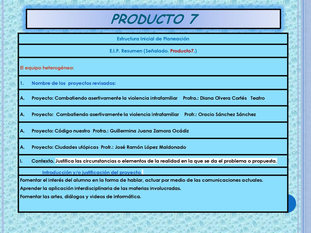 Estructura Inicial de Planeación E.I.P. Resumen (Señalado. Producto7.)