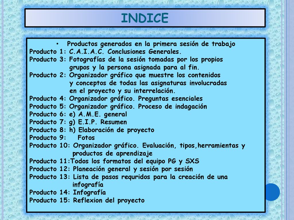 Productos generados en la primera sesión de trabajo