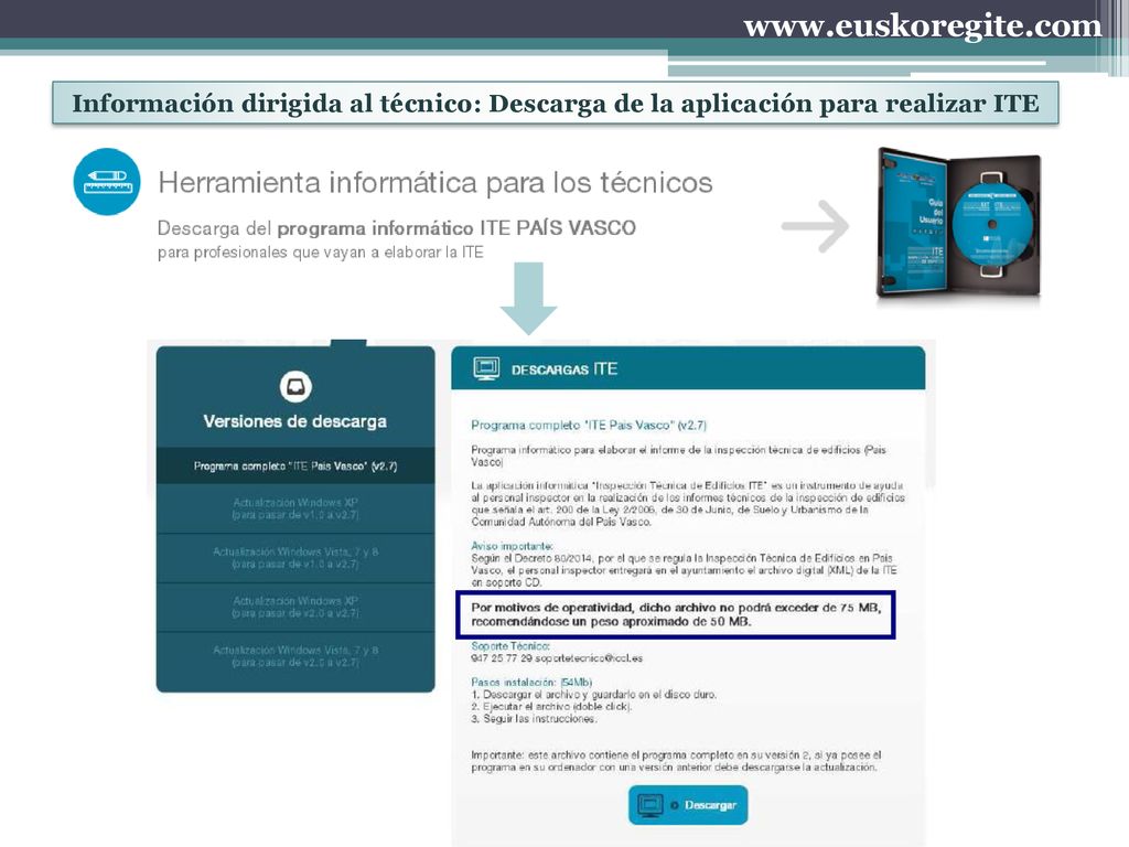 Información dirigida al técnico: Descarga de la aplicación para realizar ITE