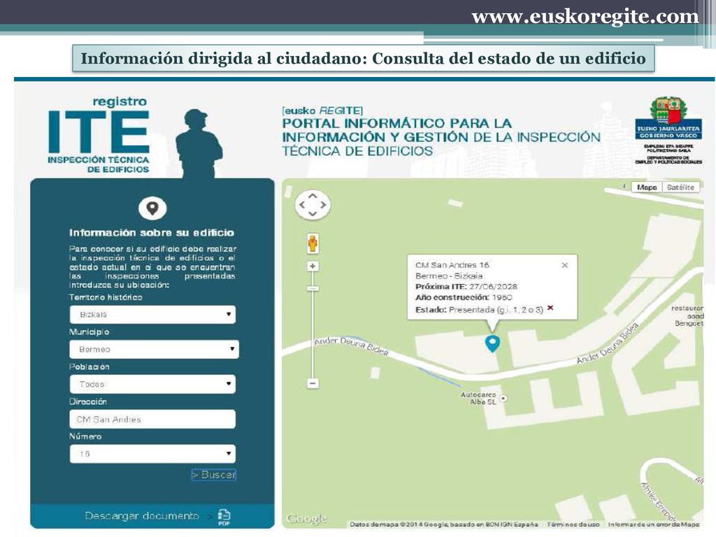 Información dirigida al ciudadano: Consulta del estado de un edificio