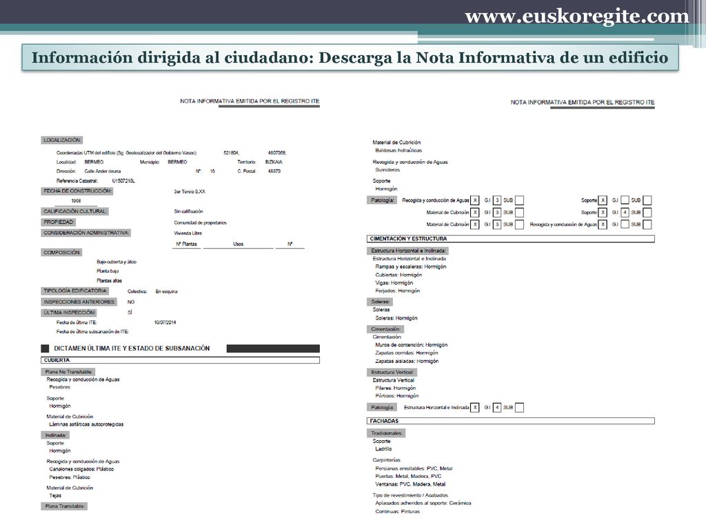 Información dirigida al ciudadano: Descarga la Nota Informativa de un edificio