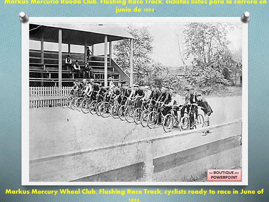 Markus Mercurio Rueda Club, Flushing Race Track, ciclistas listos para la carrera en junio de 1894.