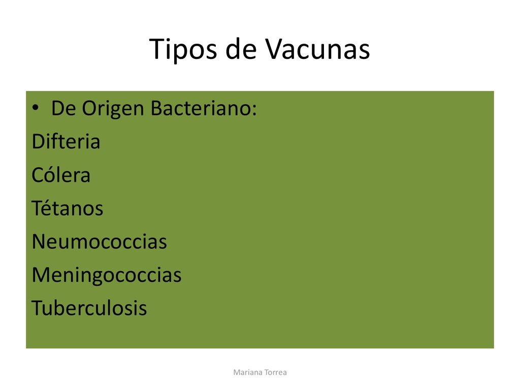 Tipos de Vacunas De Origen Bacteriano: Difteria Cólera Tétanos
