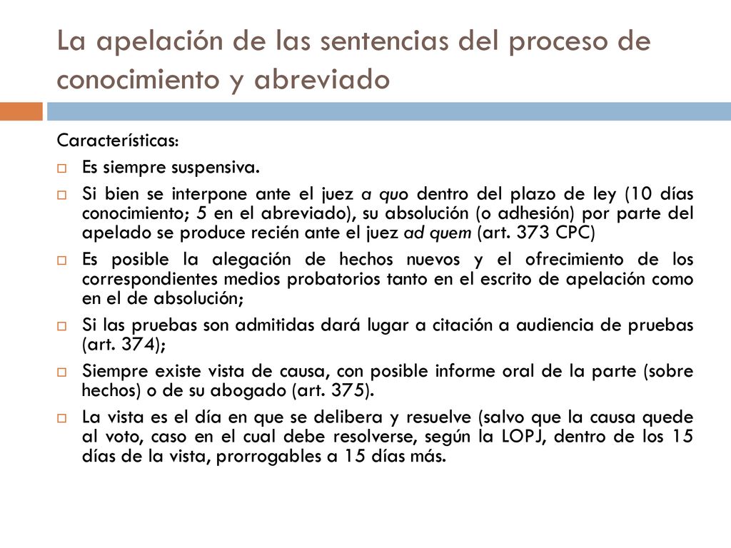 La apelación de las sentencias del proceso de conocimiento y abreviado