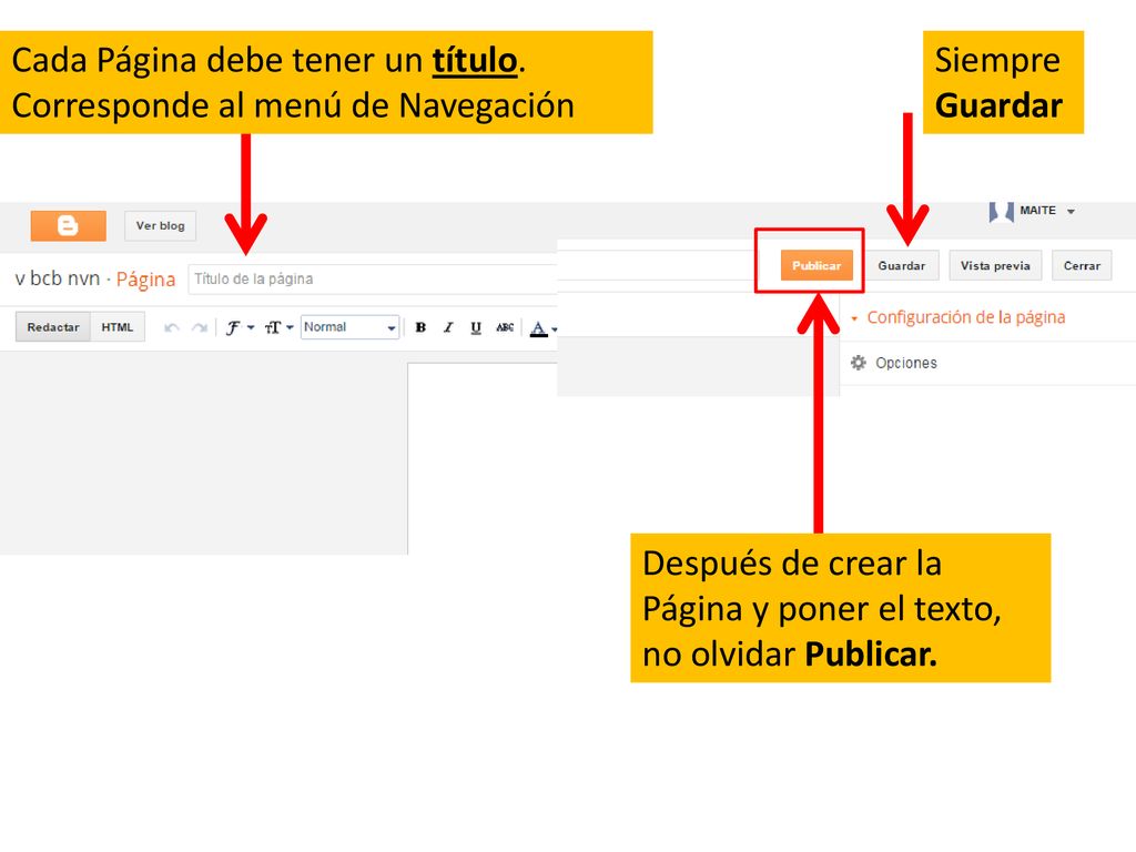 Cada Página debe tener un título. Corresponde al menú de Navegación