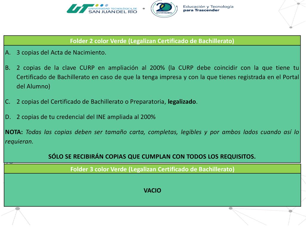 Folder 2 color Verde (Legalizan Certificado de Bachillerato)