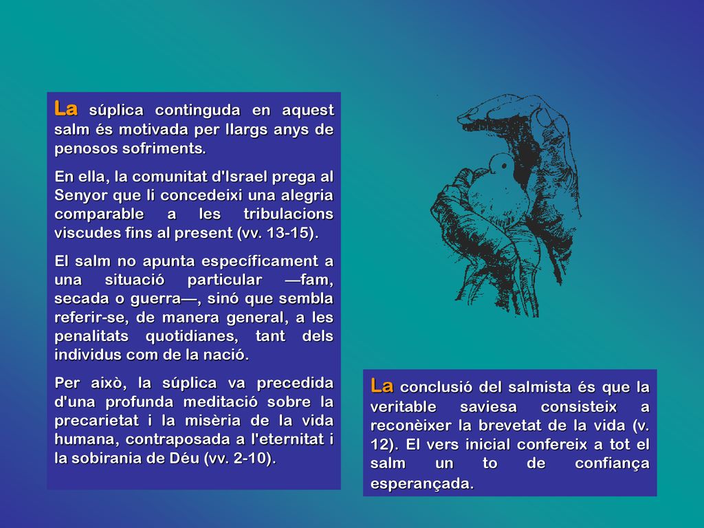 La súplica continguda en aquest salm és motivada per llargs anys de penosos sofriments.