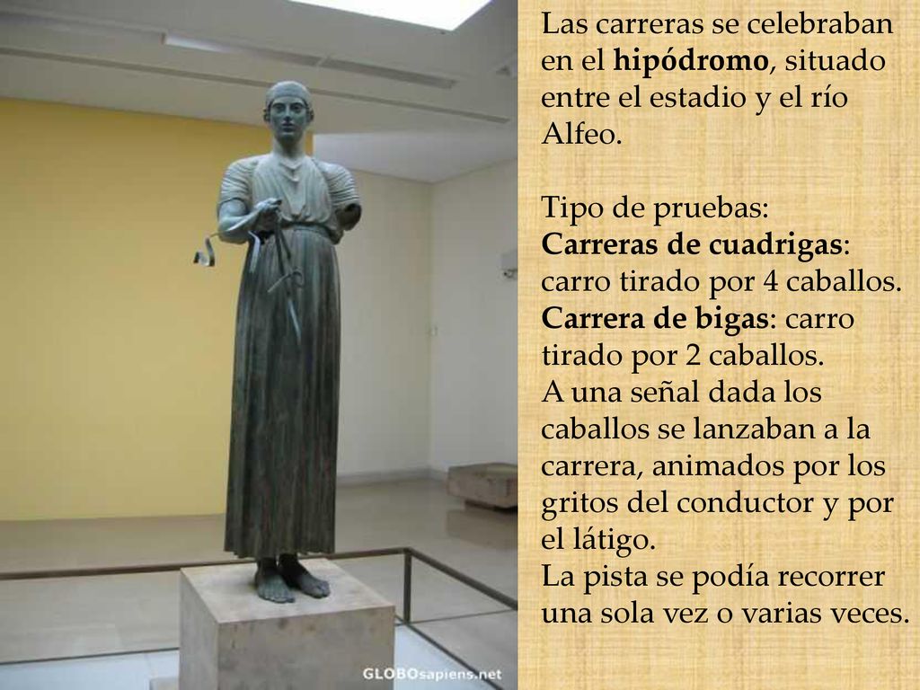 Las carreras se celebraban en el hipódromo, situado entre el estadio y el río Alfeo.