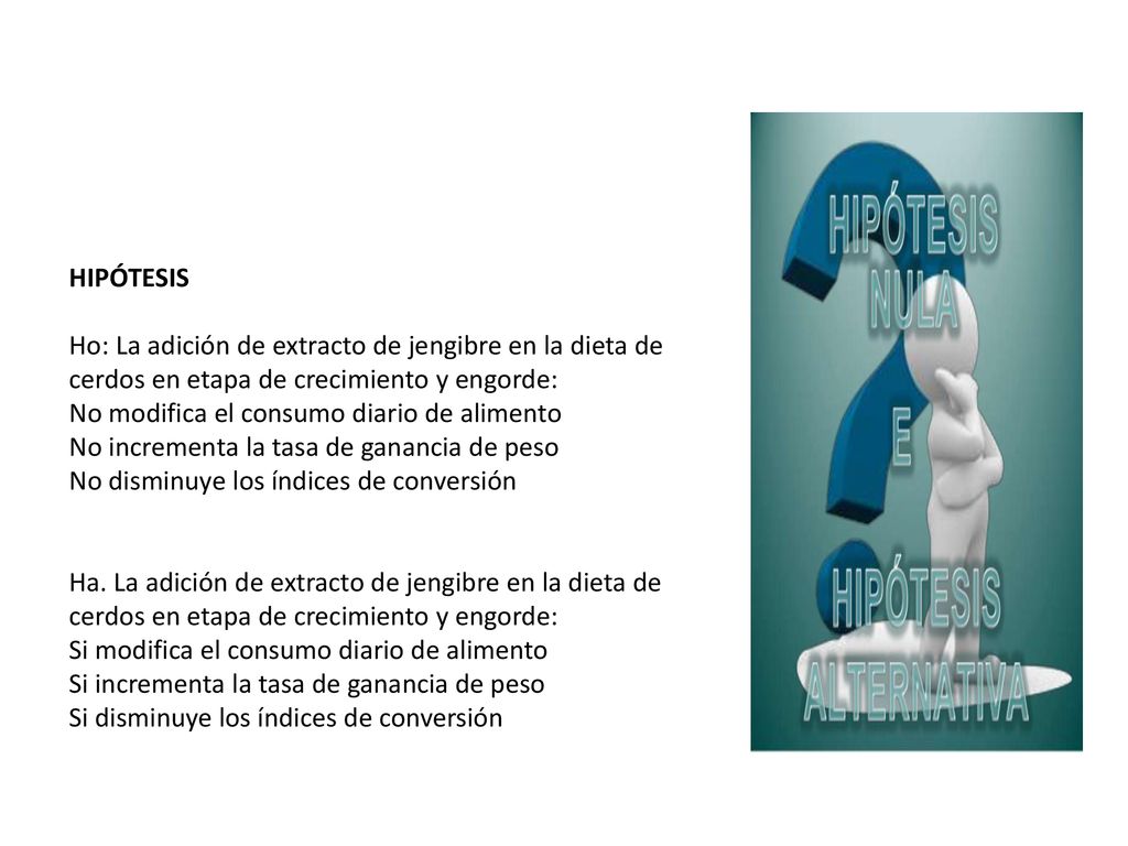 HIPÓTESIS Ho: La adición de extracto de jengibre en la dieta de cerdos en etapa de crecimiento y engorde: