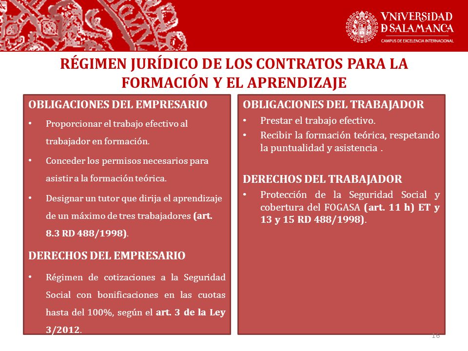 RÉGIMEN JURÍDICO DE LOS CONTRATOS PARA LA FORMACIÓN Y EL APRENDIZAJE