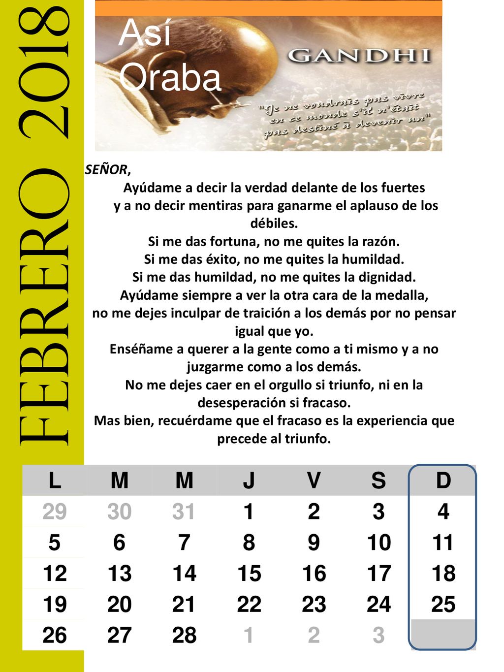 febrero 2018 Así Oraba L M J V S D
