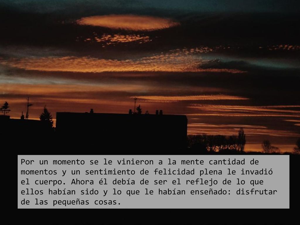 Por un momento se le vinieron a la mente cantidad de momentos y un sentimiento de felicidad plena le invadió el cuerpo.