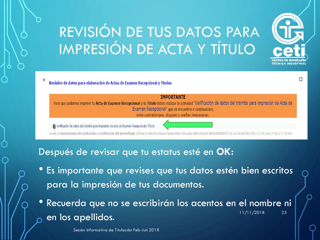 Revisión de tus datos para impresión de acta y título