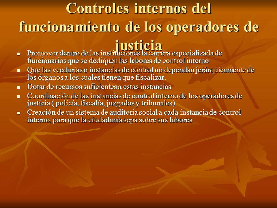 Controles internos del funcionamiento de los operadores de justicia
