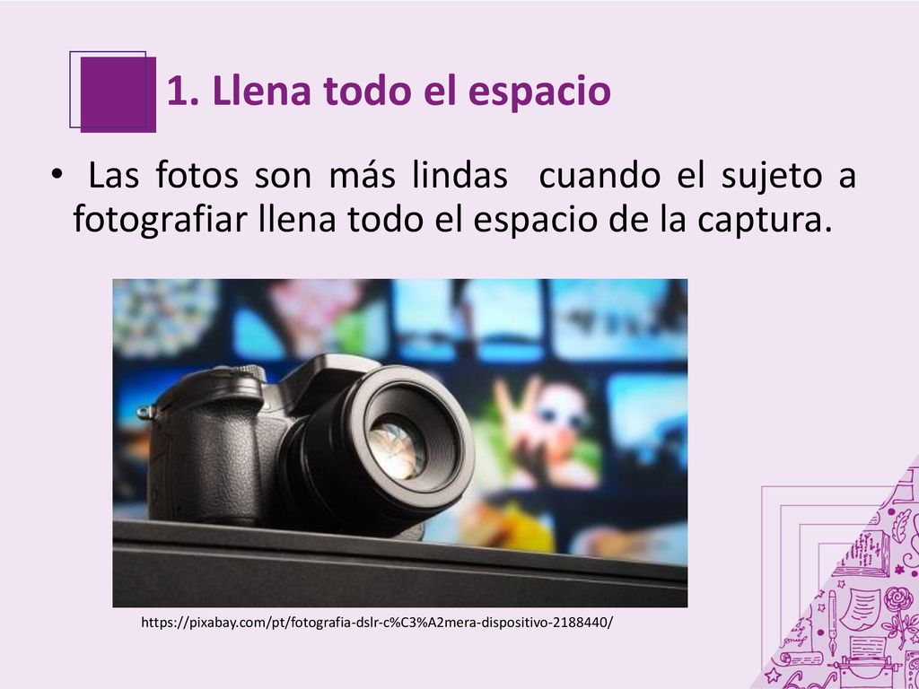 1. Llena todo el espacio Las fotos son más lindas cuando el sujeto a fotografiar llena todo el espacio de la captura.