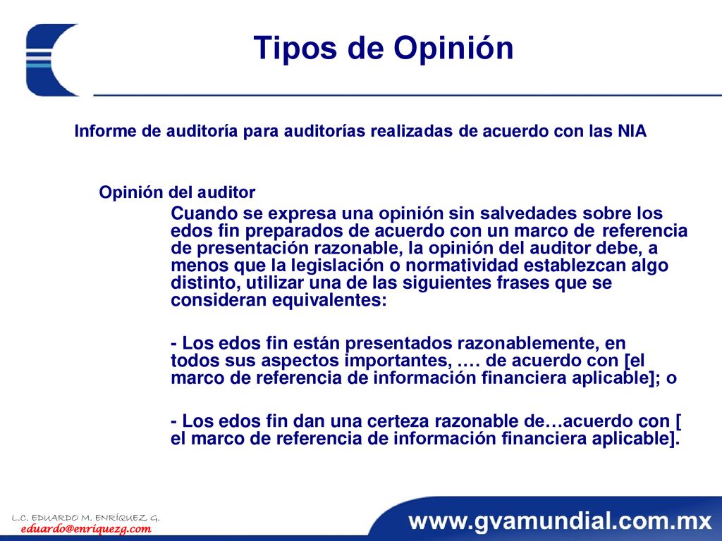 Informe de auditoría para auditorías realizadas de acuerdo con las NIA