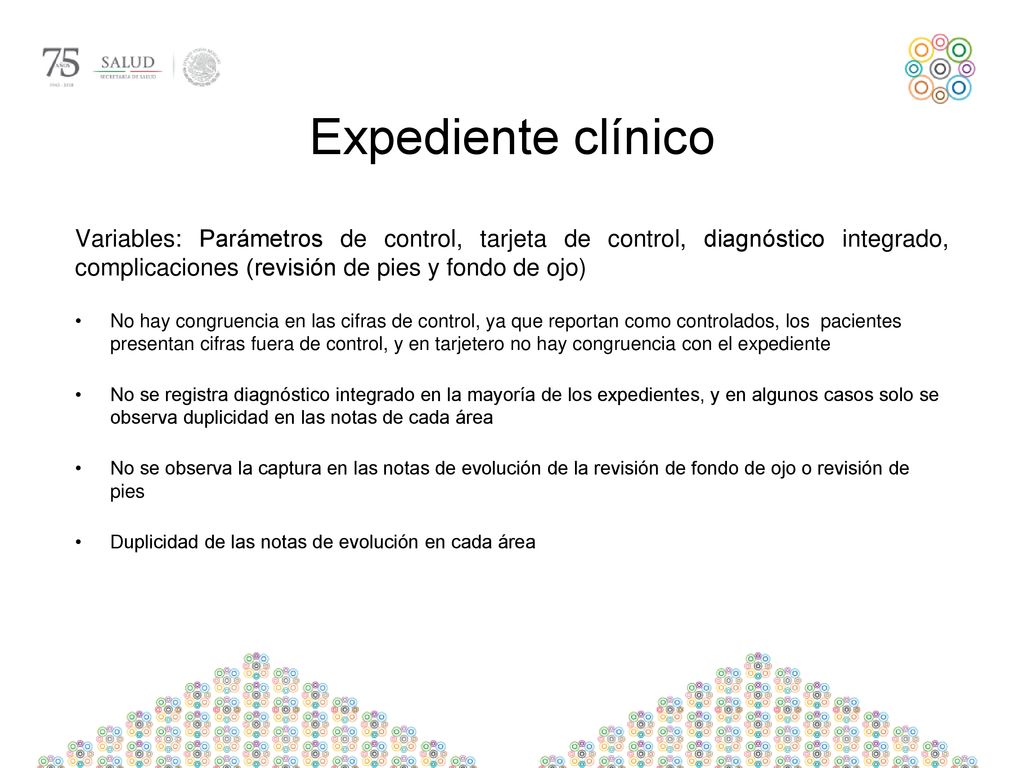 Expediente clínico Variables: Parámetros de control, tarjeta de control, diagnóstico integrado, complicaciones (revisión de pies y fondo de ojo)