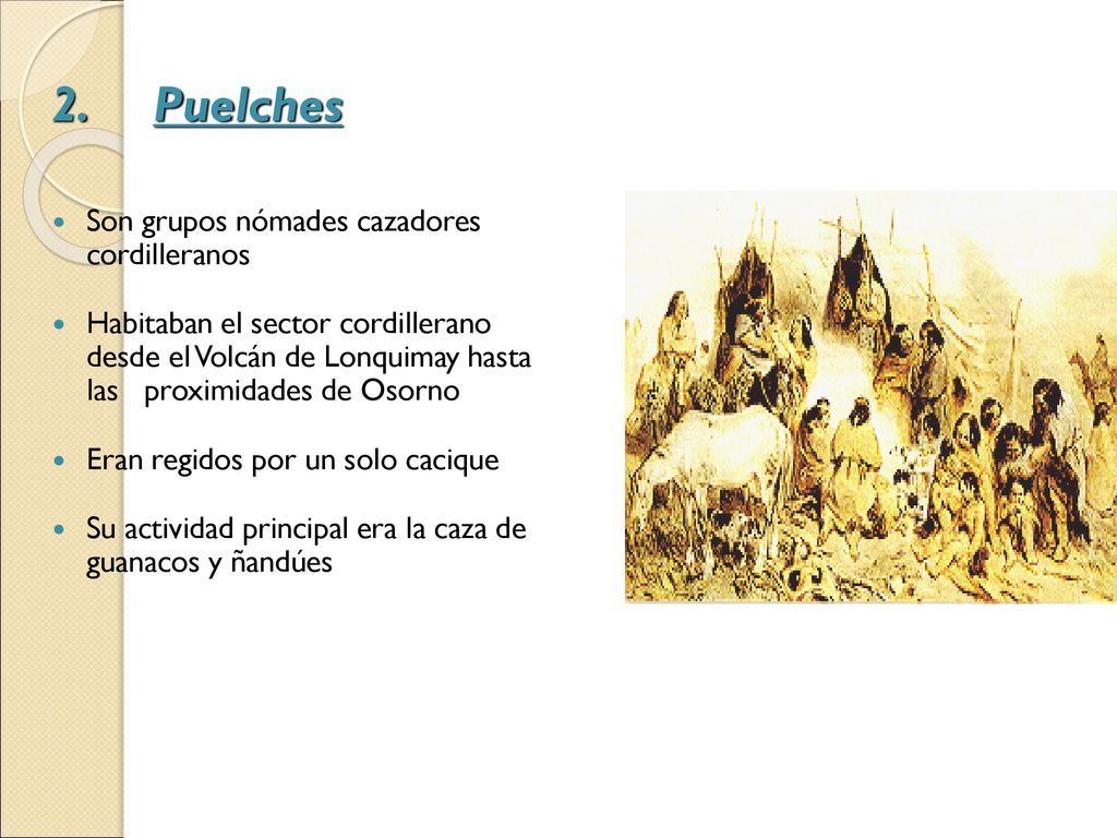 Puelches Son grupos nómades cazadores cordilleranos