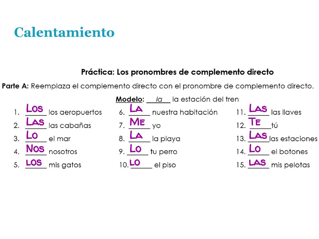 Calentamiento Los Las Lo Nos los La Me Lo lo Las Te Lo las