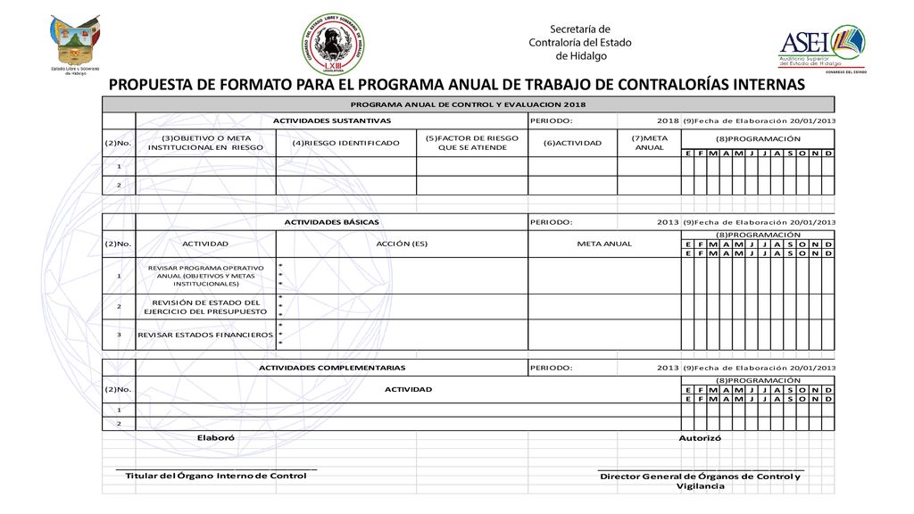 PROPUESTA DE FORMATO PARA EL PROGRAMA ANUAL DE TRABAJO DE CONTRALORÍAS INTERNAS