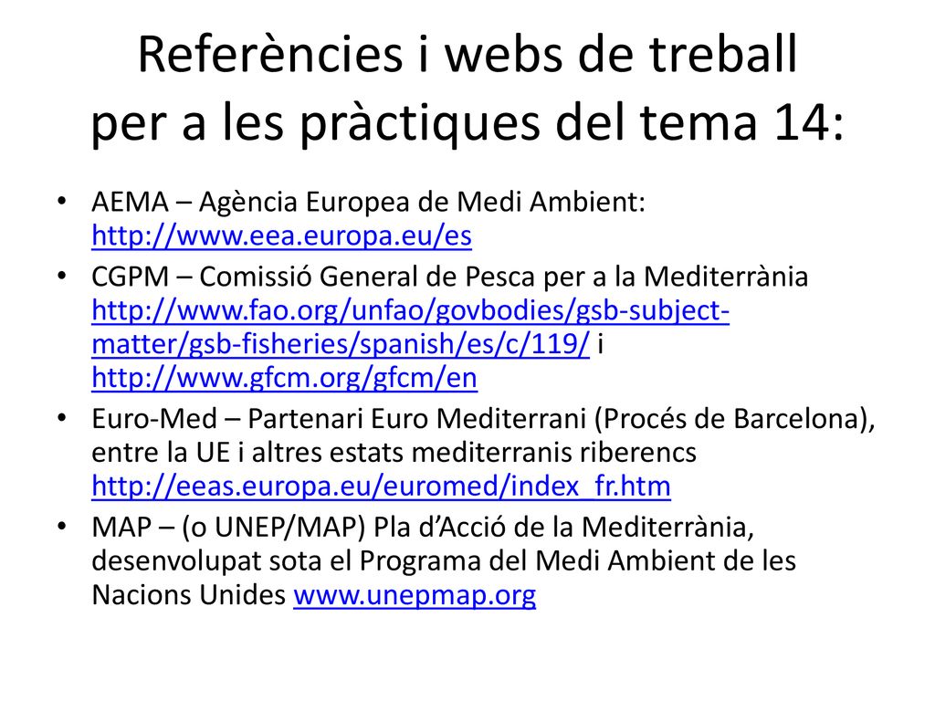 Referències i webs de treball per a les pràctiques del tema 14: