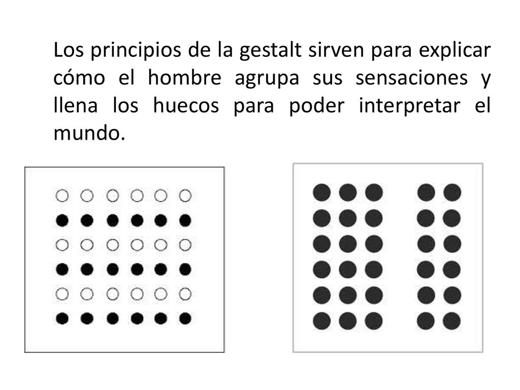 Los principios de la gestalt sirven para explicar cómo el hombre agrupa sus sensaciones y llena los huecos para poder interpretar el mundo.