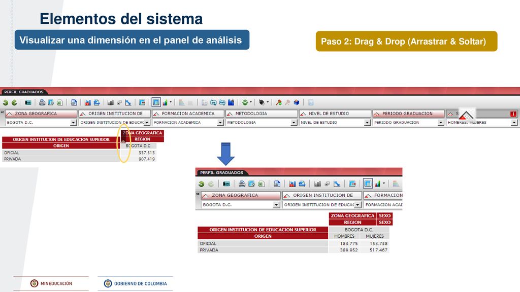 Elementos del sistema Visualizar una dimensión en el panel de análisis