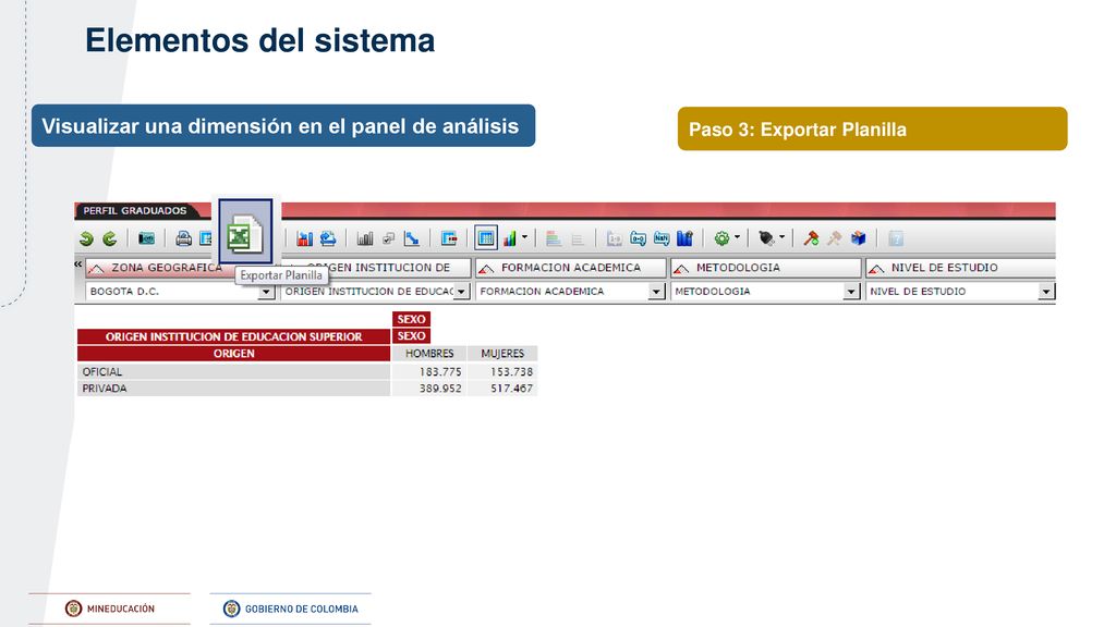 Elementos del sistema Visualizar una dimensión en el panel de análisis