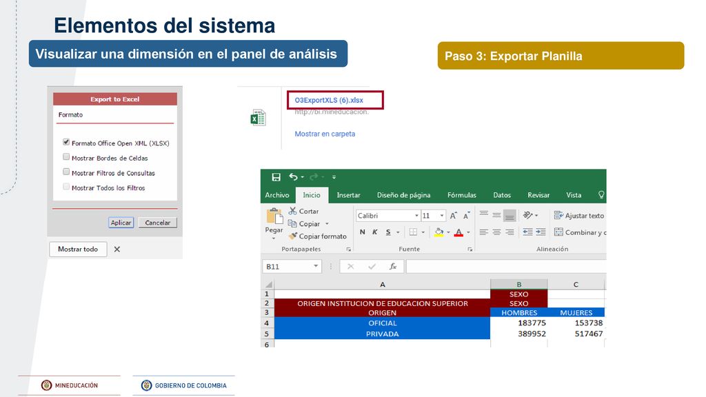 Elementos del sistema Visualizar una dimensión en el panel de análisis