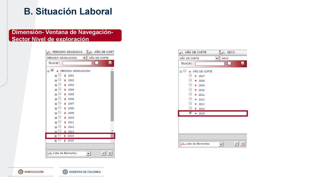 B. Situación Laboral Dimensión- Ventana de Navegación-Sector Nivel de exploración