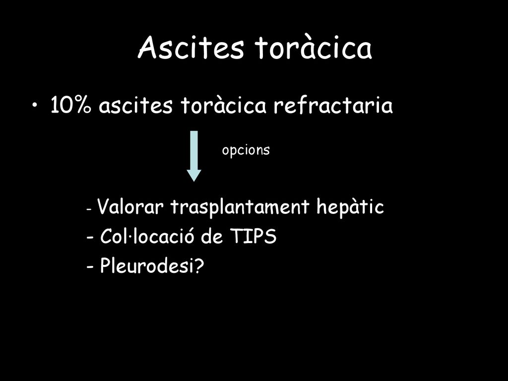 Ascites toràcica 10% ascites toràcica refractaria Col·locació de TIPS