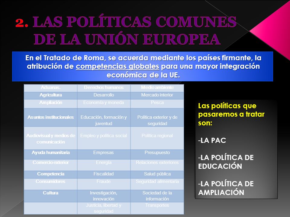 2. LAS POLÍTICAS COMUNES DE LA UNIÓN EUROPEA