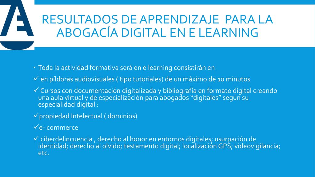 RESULTADOS DE APRENDIZAJE PARA LA ABOGACÍA DIGITAL EN E LEARNING