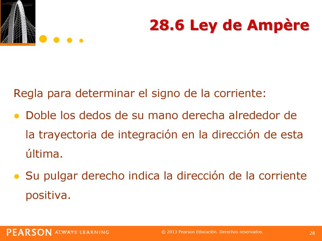 28.6 Ley de Ampère Regla para determinar el signo de la corriente: